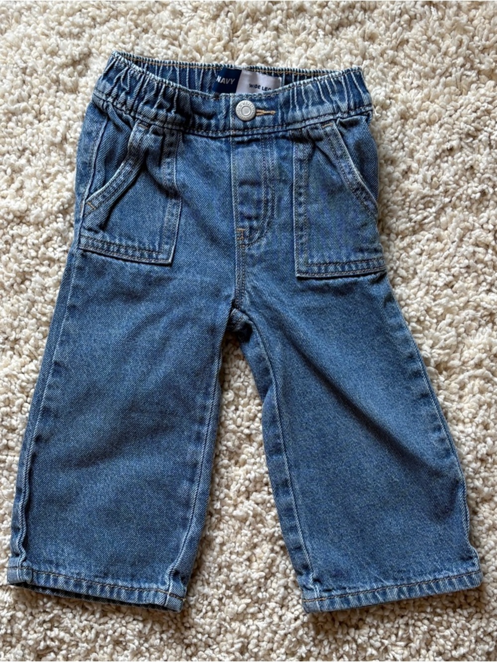 Old Navy Toddler Wide Leg Jeans 12–18M Medium Wash Denim Pull-On Elastic Waist